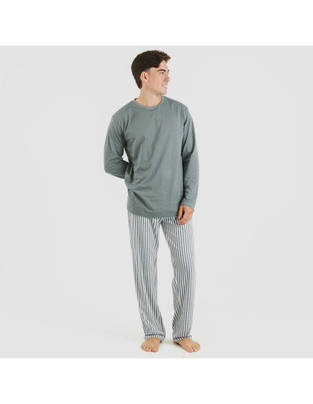 Pijama largo algodón hombre Raya Kodac verde azulado pijamas-largos-hombre