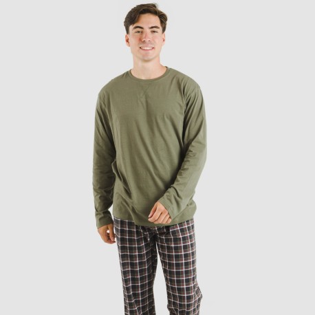 Pijama largo algodón hombre Cuadro Frankfurt verde pijamas-largos-hombre