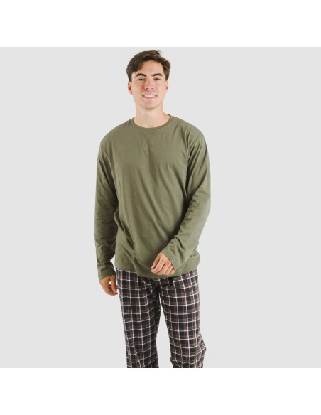 Pijama largo algodón hombre Cuadro Frankfurt verde pijamas-largos-hombre