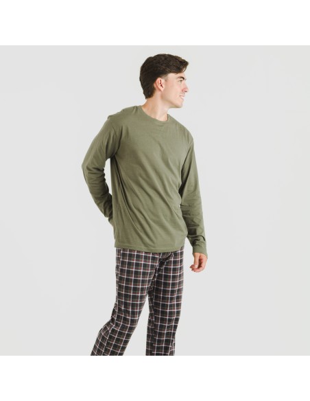 Pijama largo algodón hombre Cuadro Frankfurt verde pijamas-largos-hombre