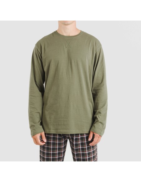 Pijama largo algodón hombre Cuadro Frankfurt verde pijamas-largos-hombre