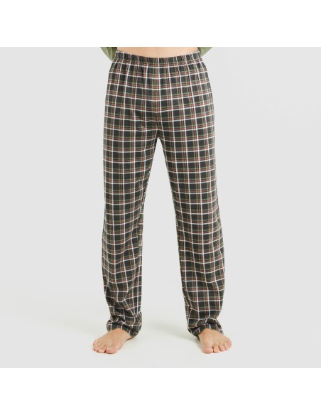 Pijama largo algodón hombre Cuadro Frankfurt verde pijamas-largos-hombre