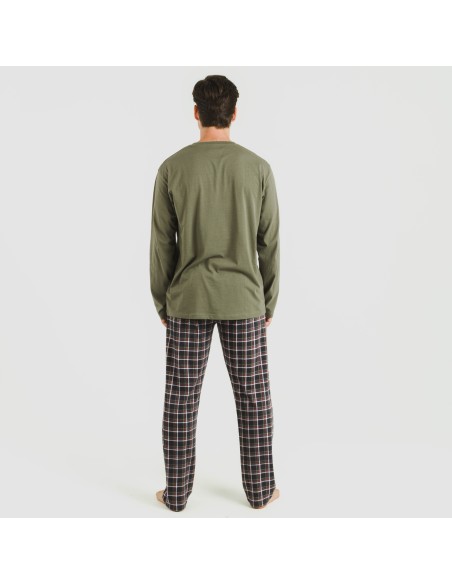 Pijama largo algodón hombre Cuadro Frankfurt verde pijamas-largos-hombre