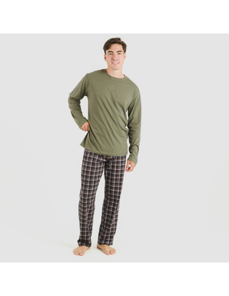 Pijama largo algodón hombre Cuadro Frankfurt verde pijamas-largos-hombre