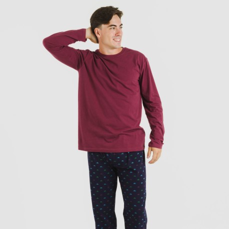 Pijama largo algodón hombre Savino burdeos pijamas-largos-hombre