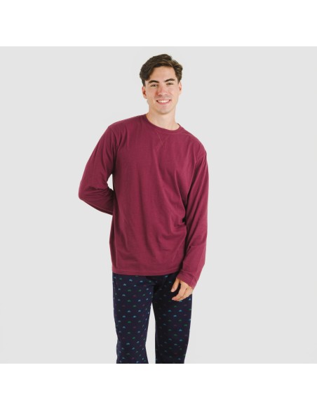 Pijama largo algodón hombre Savino burdeos pijamas-largos-hombre