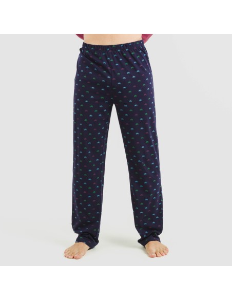 Pijama largo algodón hombre Savino burdeos pijamas-largos-hombre