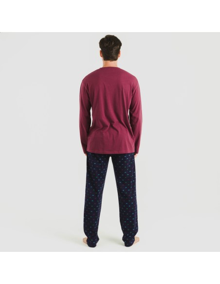 Pijama largo algodón hombre Savino burdeos pijamas-largos-hombre