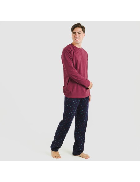 Pijama largo algodón hombre Savino burdeos pijamas-largos-hombre