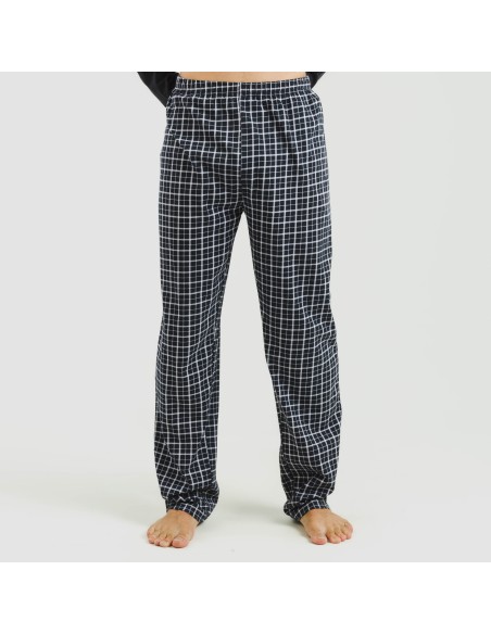 Pijama largo algodón hombre Cuadro Creverio gris marengo pijamas-largos-hombre