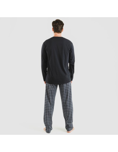 Pijama largo algodón hombre Cuadro Creverio gris marengo pijamas-largos-hombre