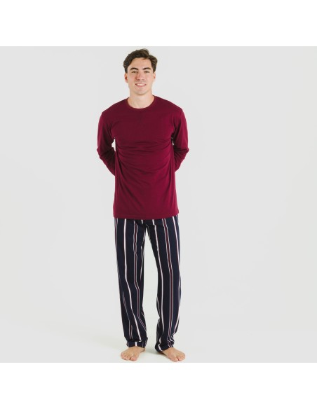 Pijama largo algodón hombre Lucio burdeos pijamas-largos-hombre