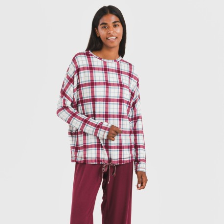 Pijama largo Secret mujer Cuadro Dalis burdeos pijamas-largos-de-mujer