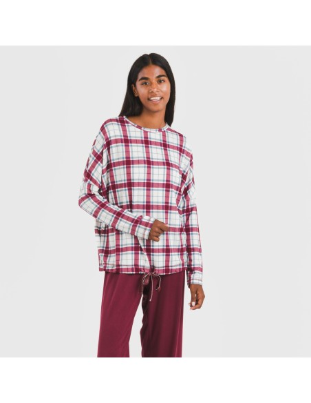 Pijama largo Secret mujer Cuadro Dalis burdeos pijamas-largos-de-mujer