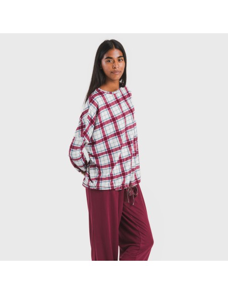 Pijama largo Secret mujer Cuadro Dalis burdeos pijamas-largos-de-mujer