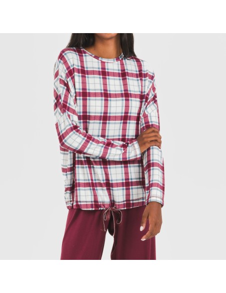 Pijama largo Secret mujer Cuadro Dalis burdeos pijamas-largos-de-mujer