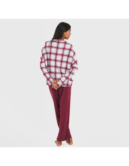 Pijama largo Secret mujer Cuadro Dalis burdeos pijamas-largos-de-mujer