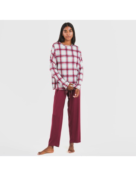 Pijama largo Secret mujer Cuadro Dalis burdeos pijamas-largos-de-mujer