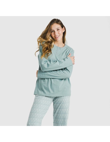Pijama largo algodón Orquidea agua marina pijamas-largos-de-mujer