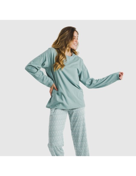 Pijama largo algodón Orquidea agua marina pijamas-largos-de-mujer