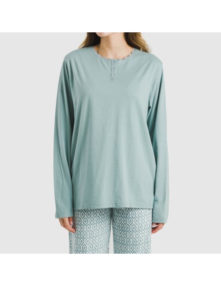 Pijama largo algodón Orquidea agua marina pijamas-largos-de-mujer