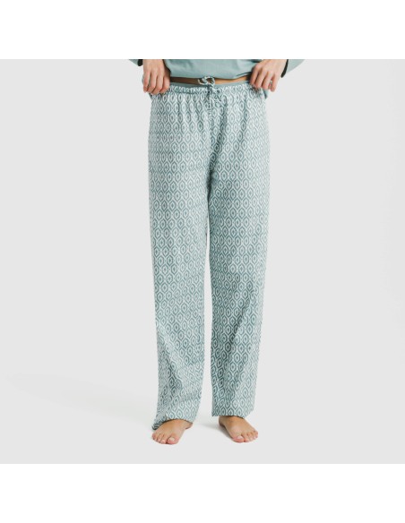 Pijama largo algodón Orquidea agua marina pijamas-largos-de-mujer