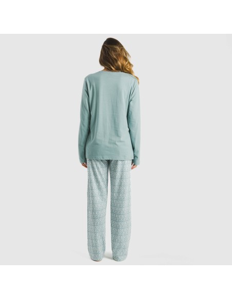 Pijama largo algodón Orquidea agua marina pijamas-largos-de-mujer