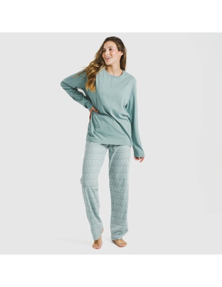 Pijama largo algodón Orquidea agua marina pijamas-largos-de-mujer