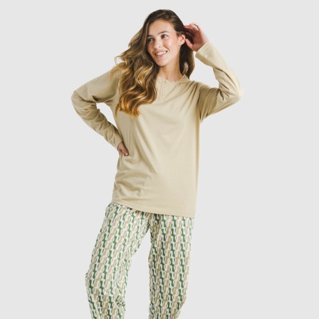 Pijama largo algodón Peris arena pijamas-largos-de-mujer