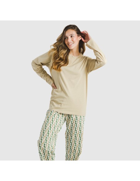 Pijama largo algodón Peris arena pijamas-largos-de-mujer