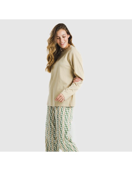 Pijama largo algodón Peris arena pijamas-largos-de-mujer