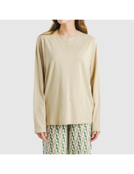 Pijama largo algodón Peris arena pijamas-largos-de-mujer