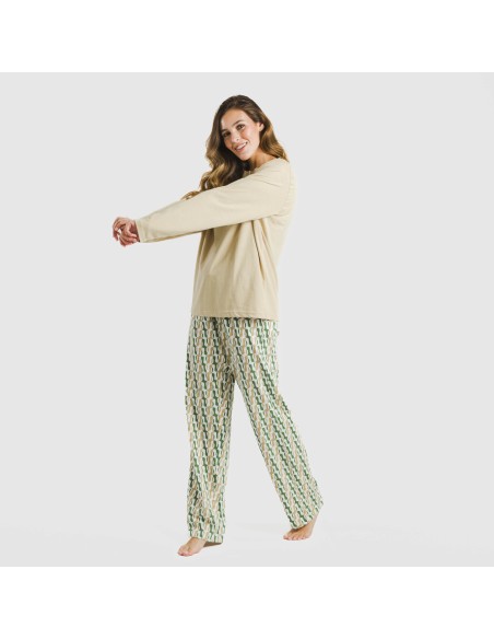 Pijama largo algodón Peris arena pijamas-largos-de-mujer