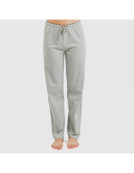 Pijama largo algodón Raya Chuck gris mezcliyado pijamas-largos-de-mujer