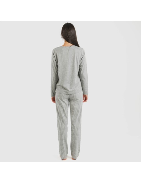 Pijama largo algodón Raya Chuck gris mezcliyado pijamas-largos-de-mujer