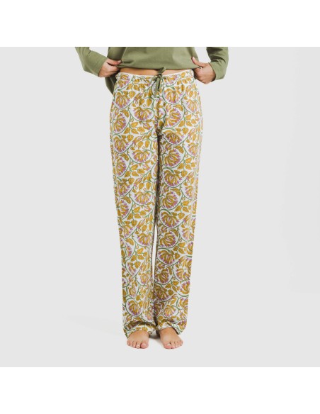 Pijama largo algodón Venus verde caceria pijamas-largos-de-mujer