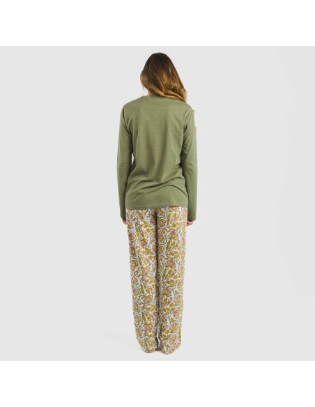 Pijama largo algodón Venus verde caceria pijamas-largos-de-mujer