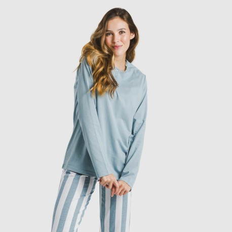Pijama largo algodón Raya Elvis indigo pijamas-largos-de-mujer