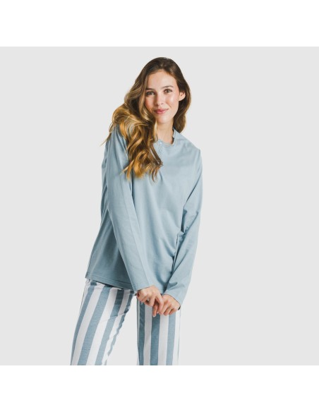 Pijama largo algodón Raya Elvis indigo pijamas-largos-de-mujer