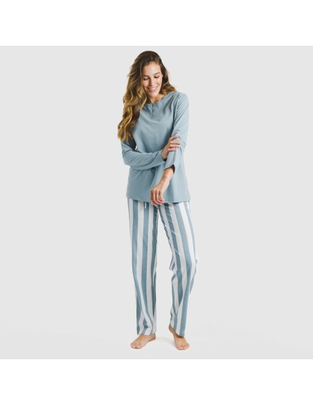 Pijama largo algodón Raya Elvis indigo pijamas-largos-de-mujer