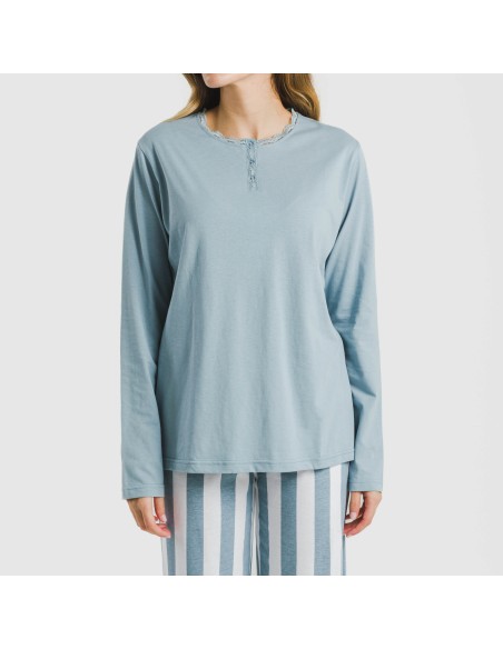 Pijama largo algodón Raya Elvis indigo pijamas-largos-de-mujer