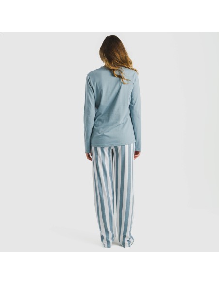 Pijama largo algodón Raya Elvis indigo pijamas-largos-de-mujer