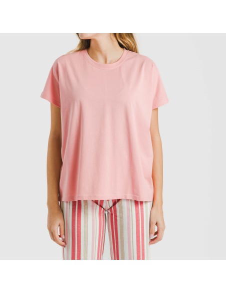 Pijama largo algodón mujer manga fluida Raya Calendula marsala pijamas-largos-de-mujer