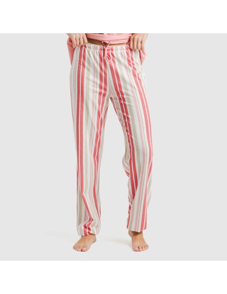 Pijama largo algodón mujer manga fluida Raya Calendula marsala pijamas-largos-de-mujer