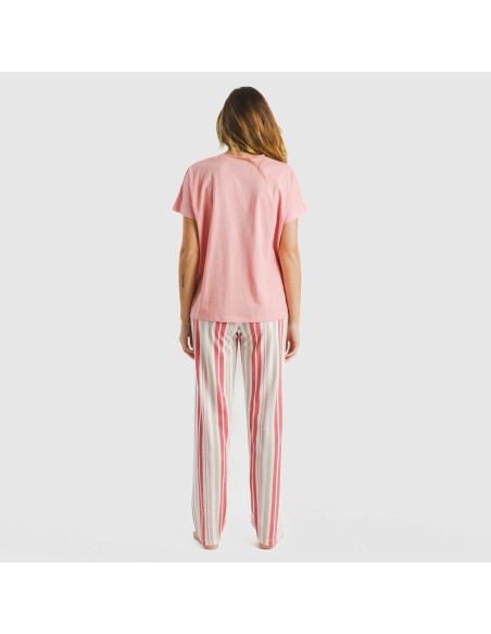 Pijama largo algodón mujer manga fluida Raya Calendula marsala pijamas-largos-de-mujer
