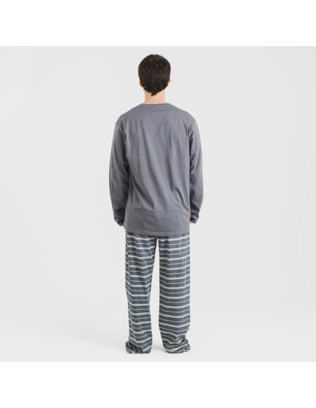 Pijama largo algodón hombre Raya Gastur indigo pijamas-largos-hombre