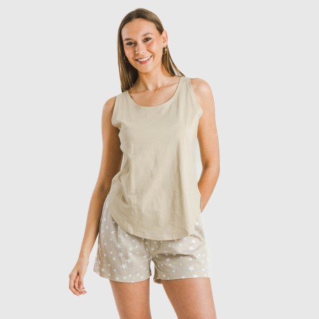 Pijama corto algodón Estrellita arena pijamas-cortos-mujer