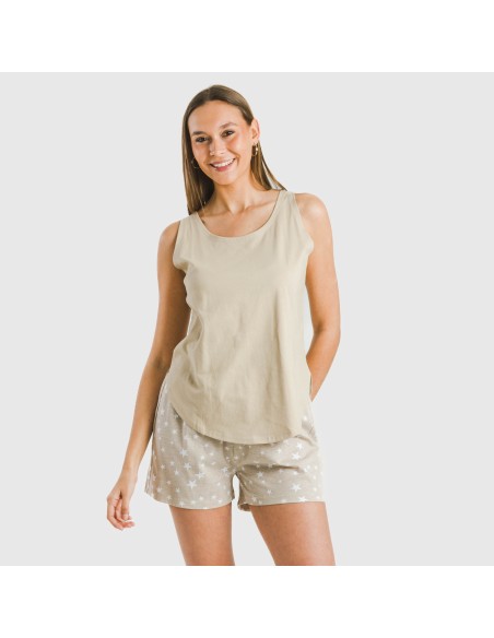 Pijama corto algodón Estrellita arena pijamas-cortos-mujer