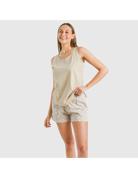 Pijama corto algodón Estrellita arena pijamas-cortos-mujer