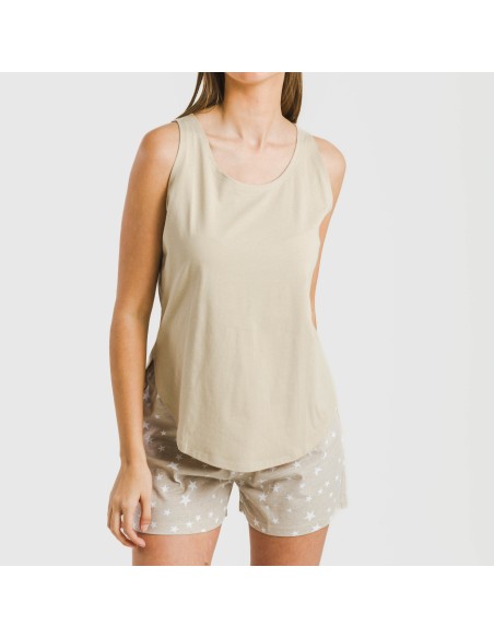 Pijama corto algodón Estrellita arena pijamas-cortos-mujer